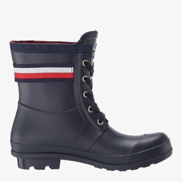 Tommy Hilfiger Women's Trineti Boots Navy Lace-Up Red and White Stripes - Picture 1 of 8